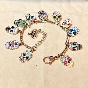 Stainless Steel Figaro Chain 3.5mm Skull Day of the Dead Charms Multicolored